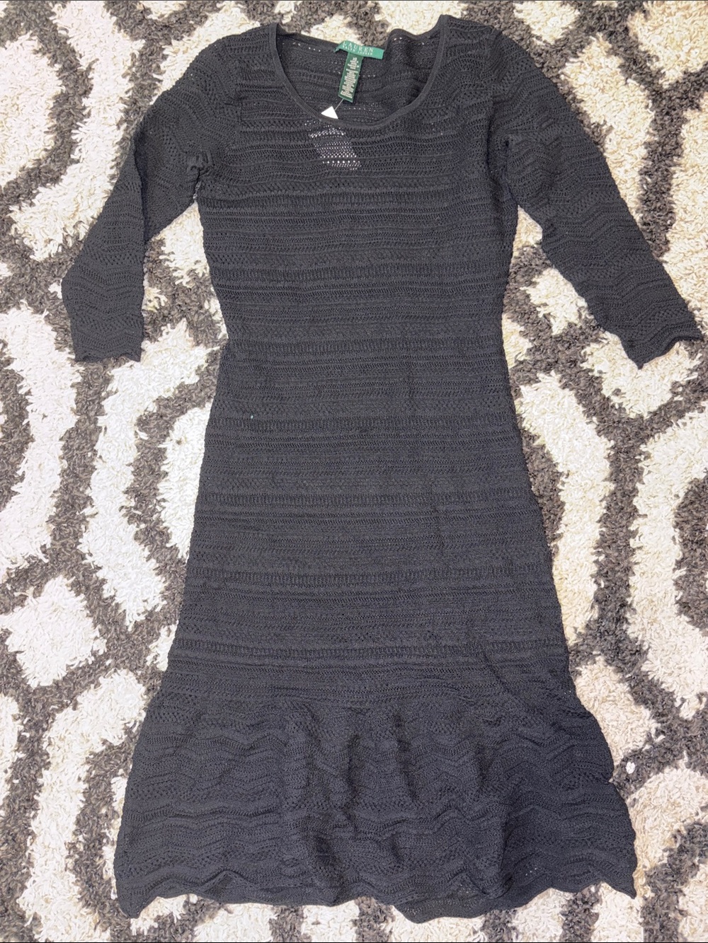 OFFERS OPEN! Women’s XS BLACK Ralph Lauren Black Long Sleeve Knit Midi Dress